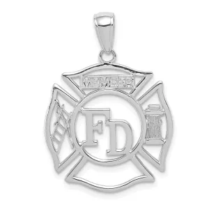 14k White Gold Polished Finish FD MEMBER in Shield Charm Pendant