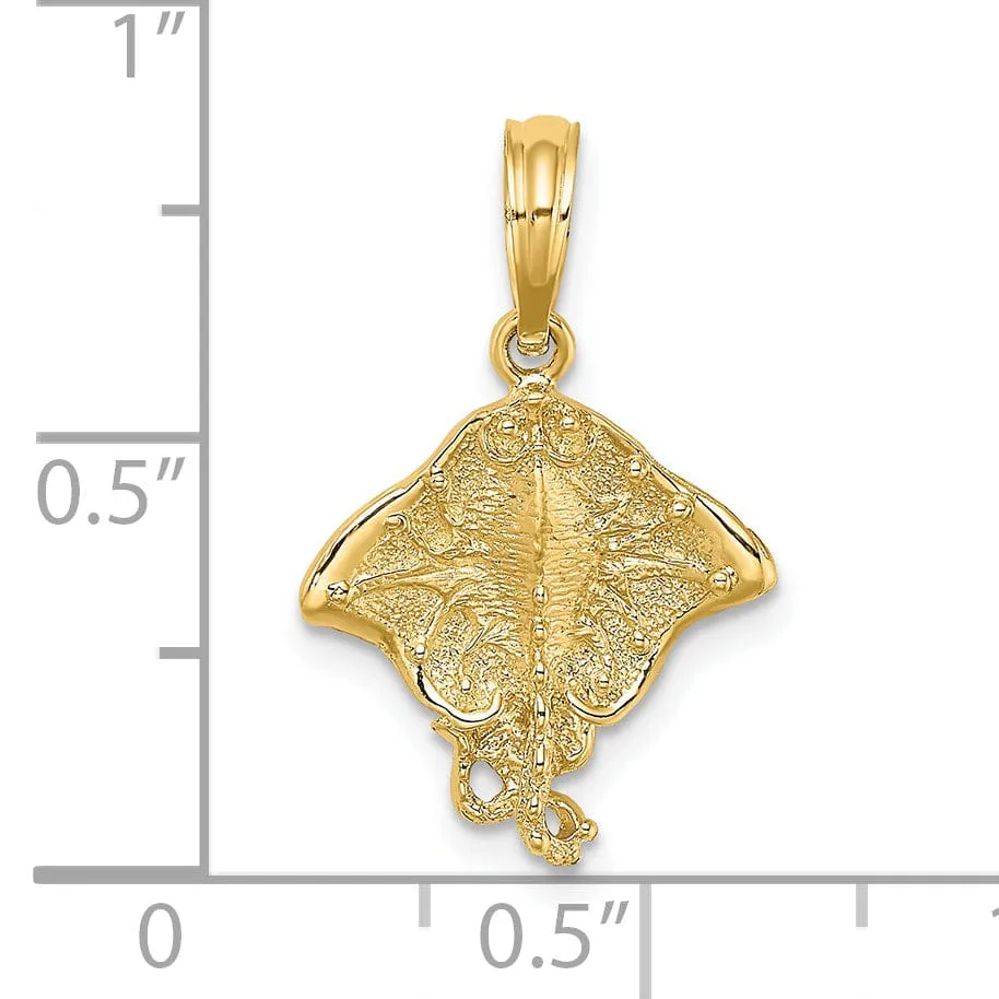 14K Yellow Gold Casted Textured Polished Finish Solid Stingray Charm Pendant