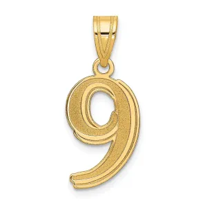 14k Yellow Gold Polished Etched Finish Number 9 Charm Pendant