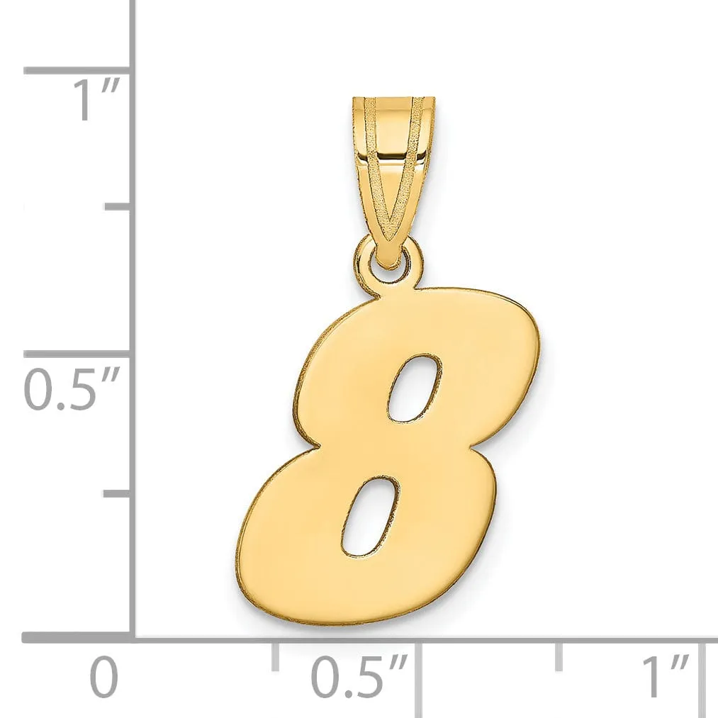 14k Yellow Gold Polished Finish Block Script Design Number 8 Charm Pendant