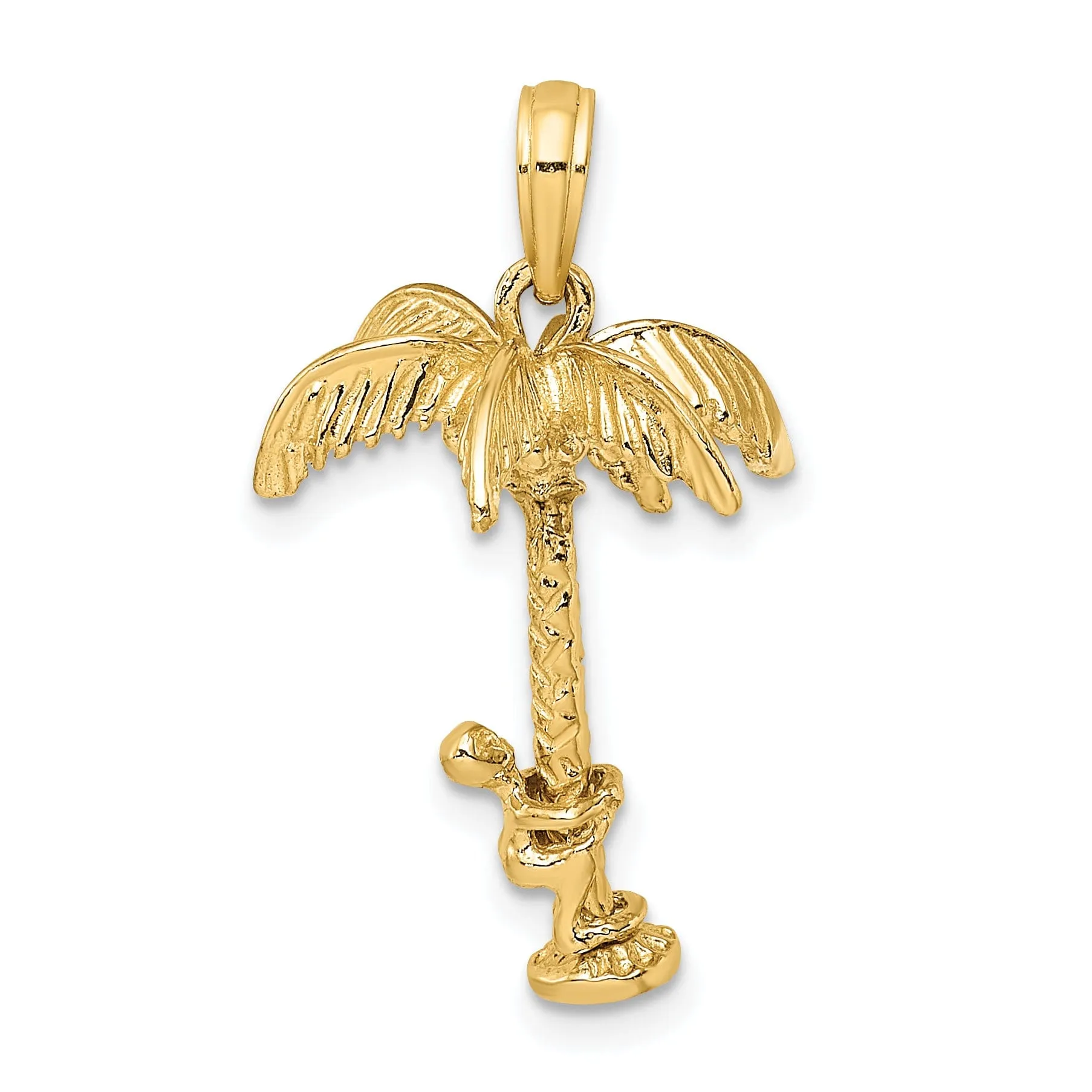 14K Yellow Gold Polished Texture Finish Moveable 3-Dimensional Man Climing Palm Tree Charm Pendant