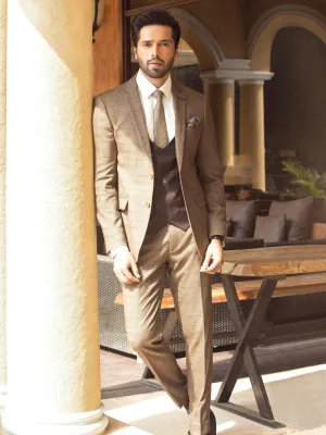 2 PIECE SUIT SLIM FIT LIGHT BROWN