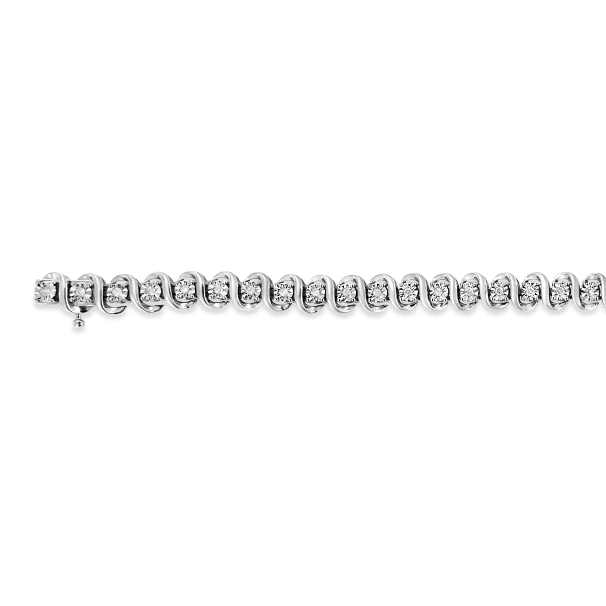 .925 Sterling Silver 1/2 Cttw Round-Cut Diamond Miracle Set "S" Link Bracelet - Size 7.50" - (I-J Color, I2-I3 Clarity)