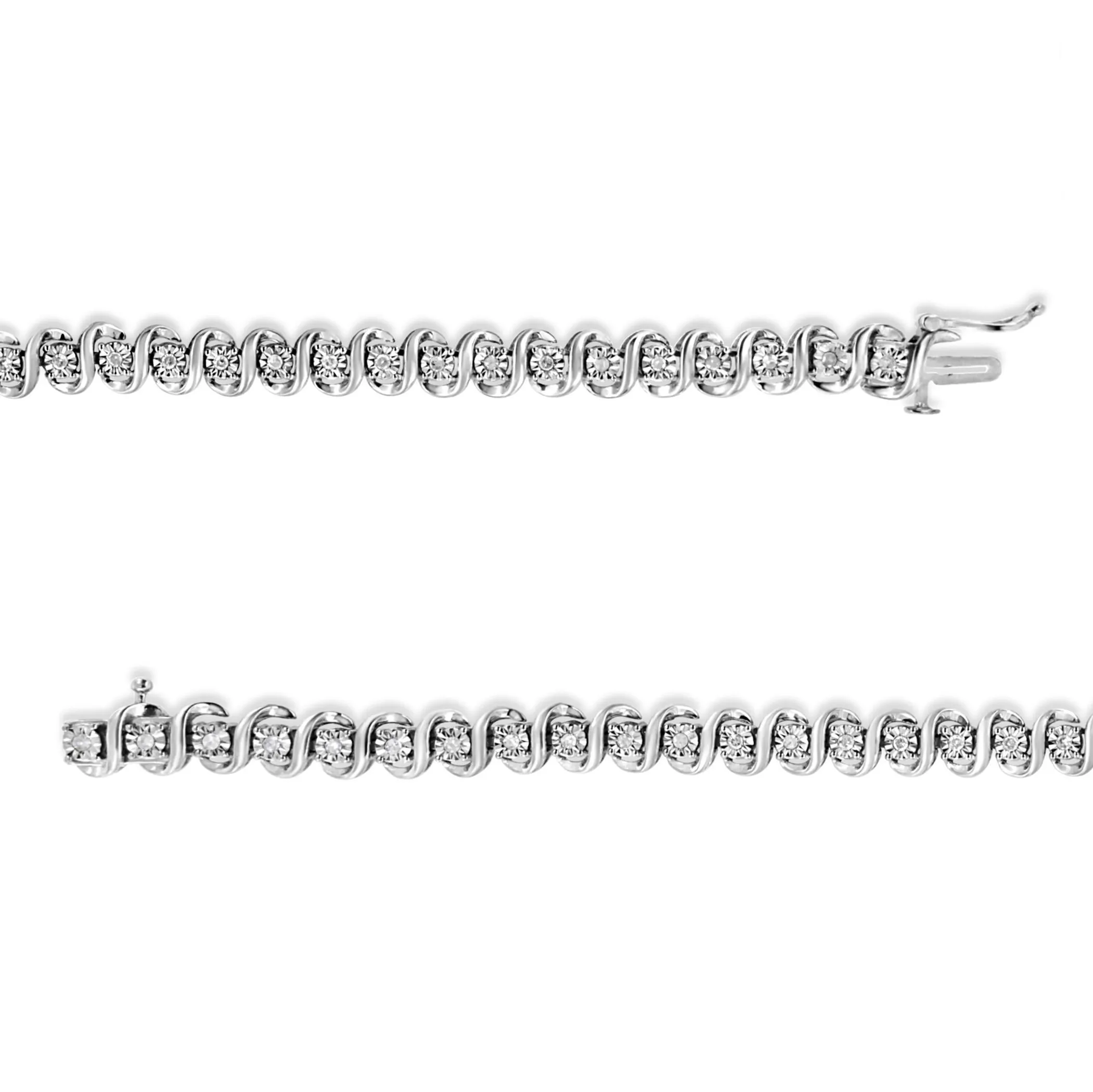 .925 Sterling Silver 1/2 Cttw Round-Cut Diamond Miracle Set "S" Link Bracelet - Size 7.50" - (I-J Color, I2-I3 Clarity)