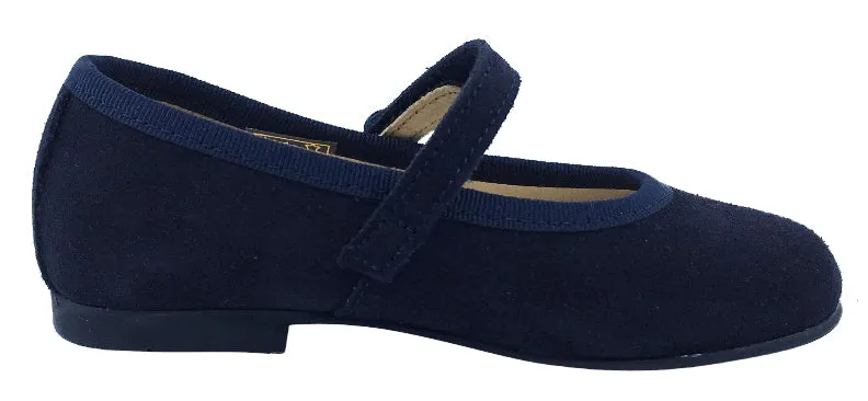 Andanines Girl's Hook and Loop Closure Mary Jane, Navy Suede