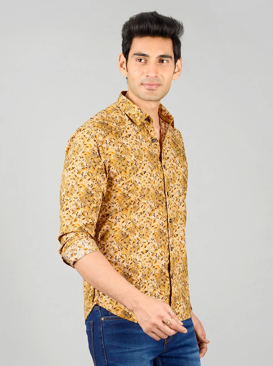 Biscuit Brown Printed Slim Fit Casual Shirt | Greenfibre