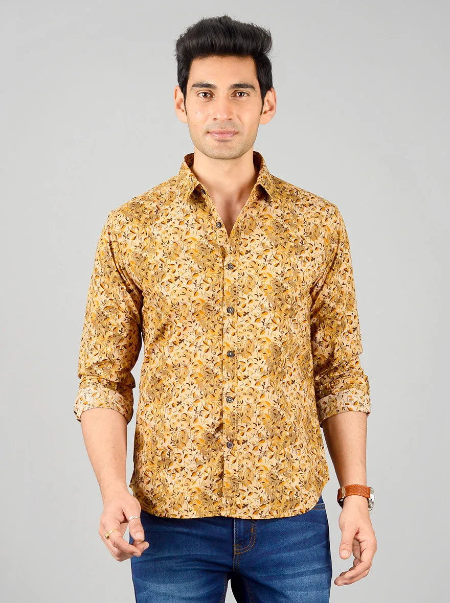 Biscuit Brown Printed Slim Fit Casual Shirt | Greenfibre