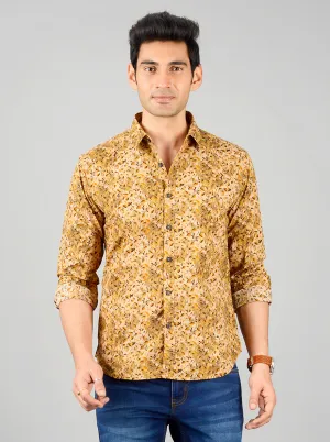 Biscuit Brown Printed Slim Fit Casual Shirt | Greenfibre