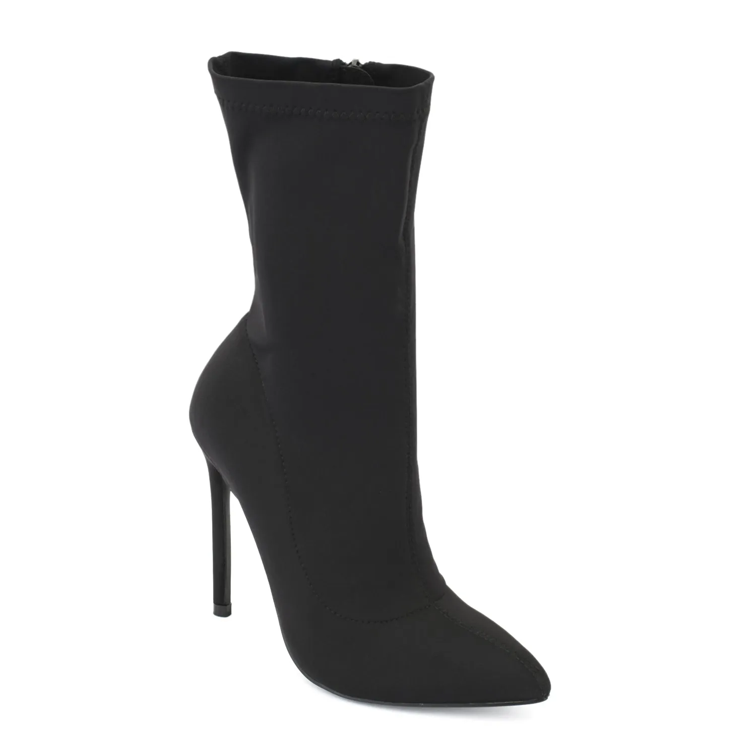 Black Lycra Pointed Toe Ankle Boot