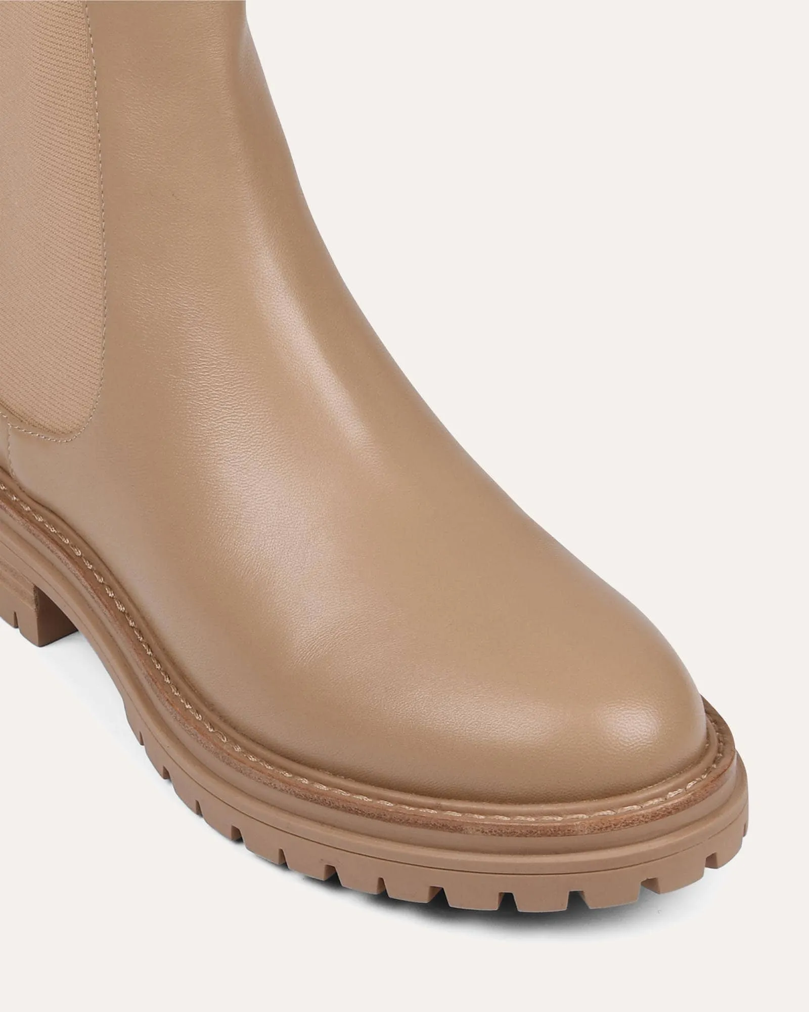 BLOOM FLAT ANKLE BOOTS BEIGE LEATHER