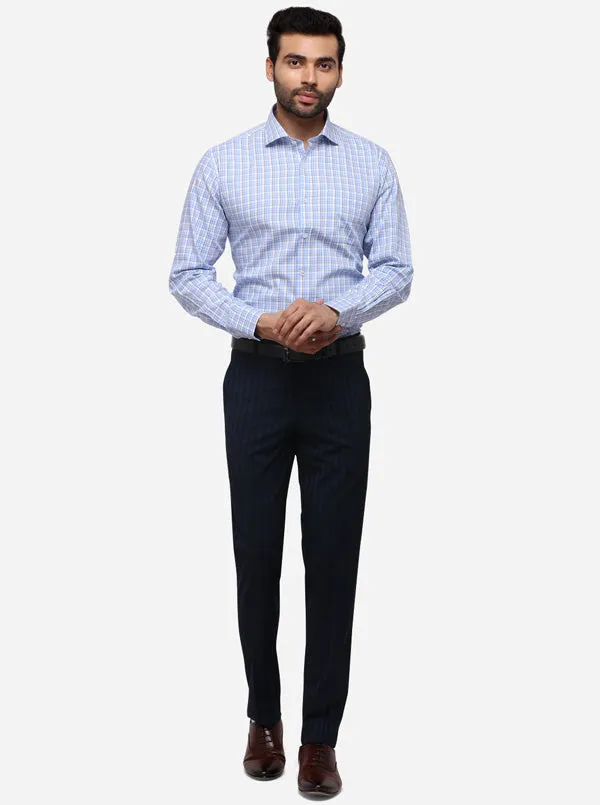 Blue & White Checked Slim Fit Formal Shirt | JadeBlue