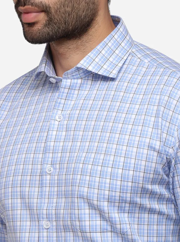 Blue & White Checked Slim Fit Formal Shirt | JadeBlue