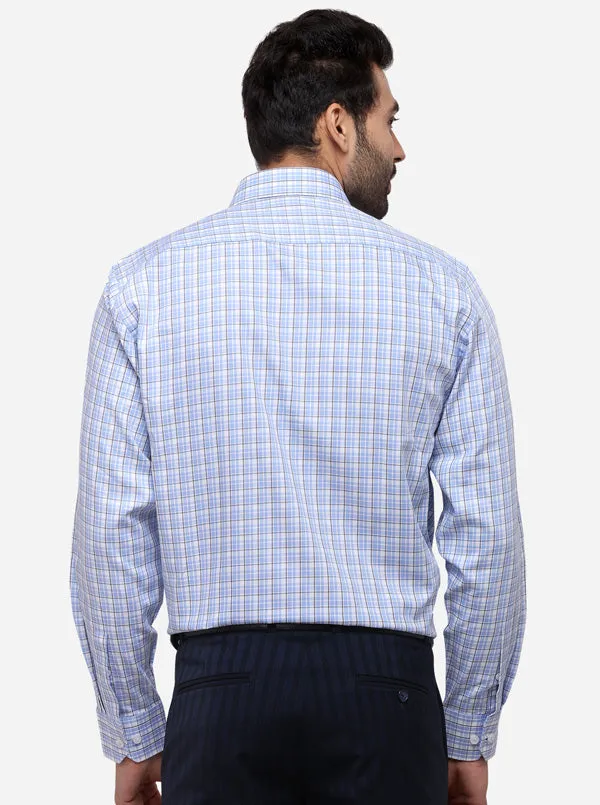 Blue & White Checked Slim Fit Formal Shirt | JadeBlue