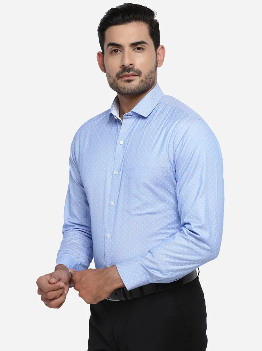 Blue & White Printed Slim Fit Party wear Shirt | Greenfibre