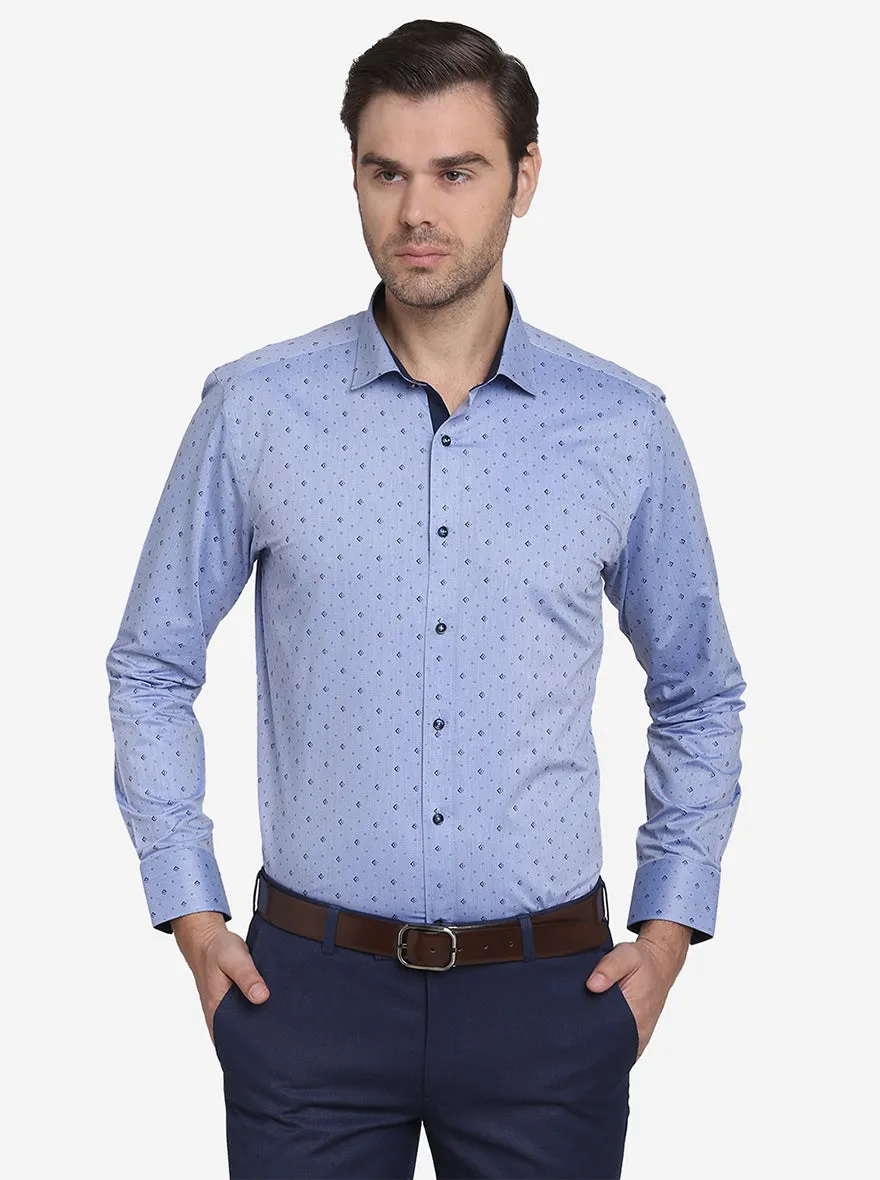 Blue Printed Slim Fit Party Wear Shirt  | Greenfibre