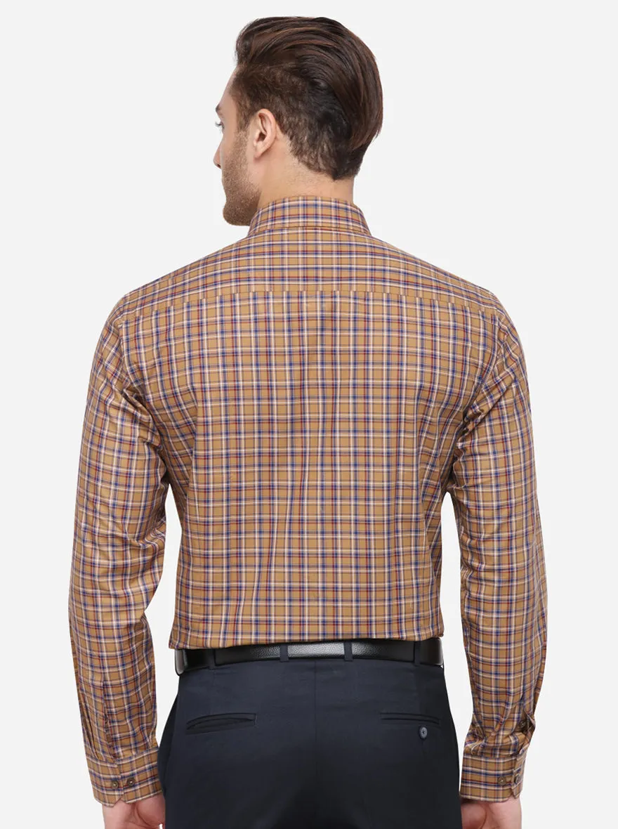 Brown & Blue Checked Slim Fit Formal Shirt | JadeBlue