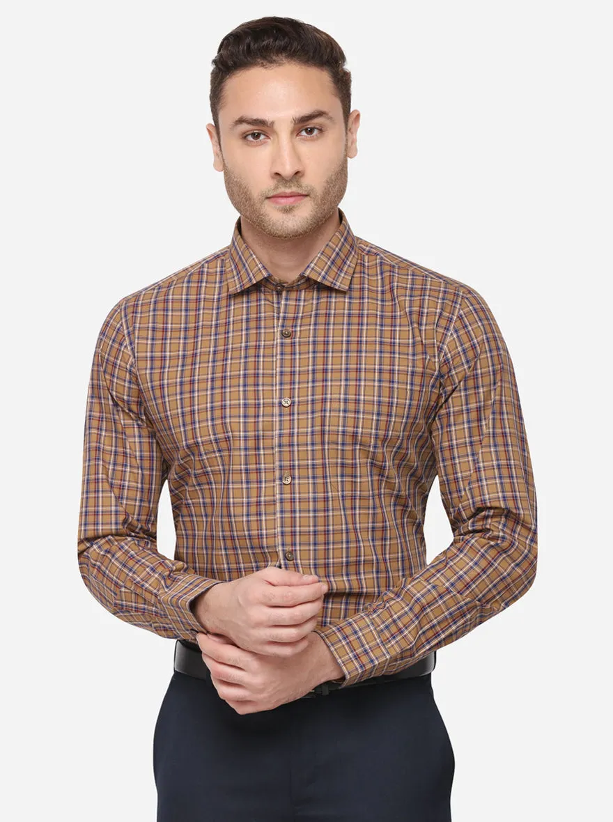 Brown & Blue Checked Slim Fit Formal Shirt | JadeBlue