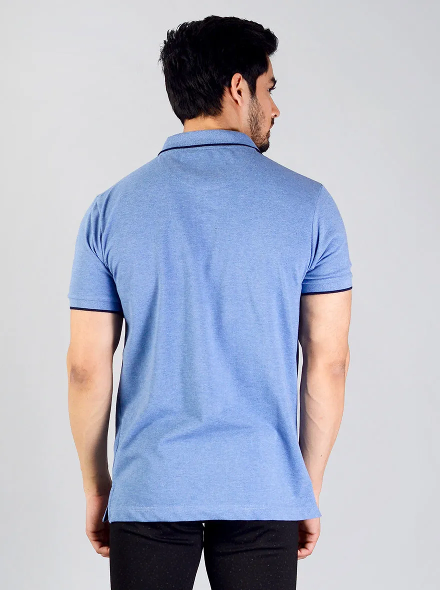 Campunula Blue Solid Slim Fit Polo T-shirt | Greenfibre