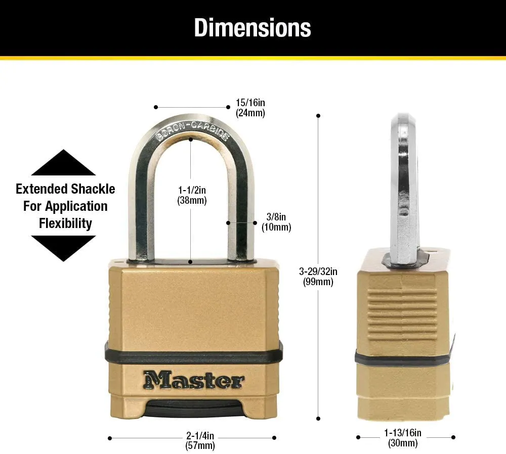 Combination Lock, Heavy Duty Weatherproof Padlock, Resettable for Outdoor Use, Brass Finish, M175XDLF