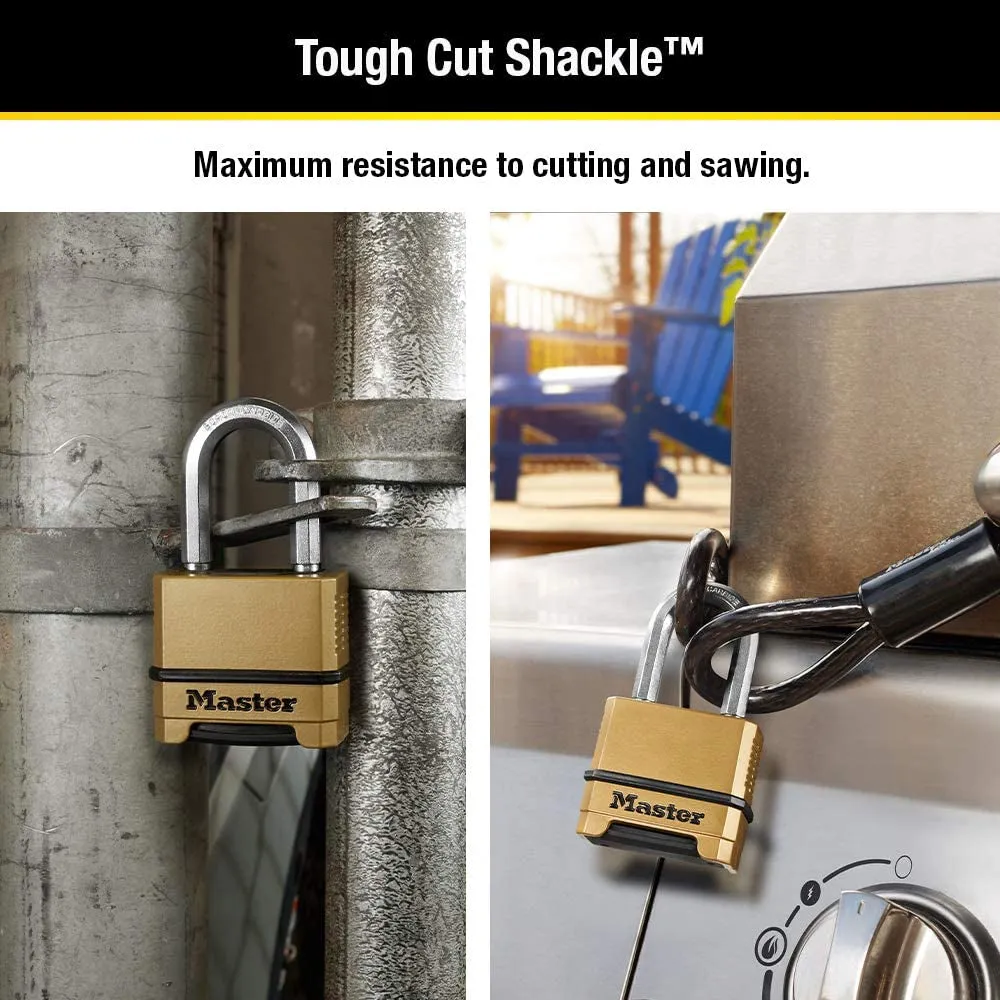 Combination Lock, Heavy Duty Weatherproof Padlock, Resettable for Outdoor Use, Brass Finish, M175XDLF