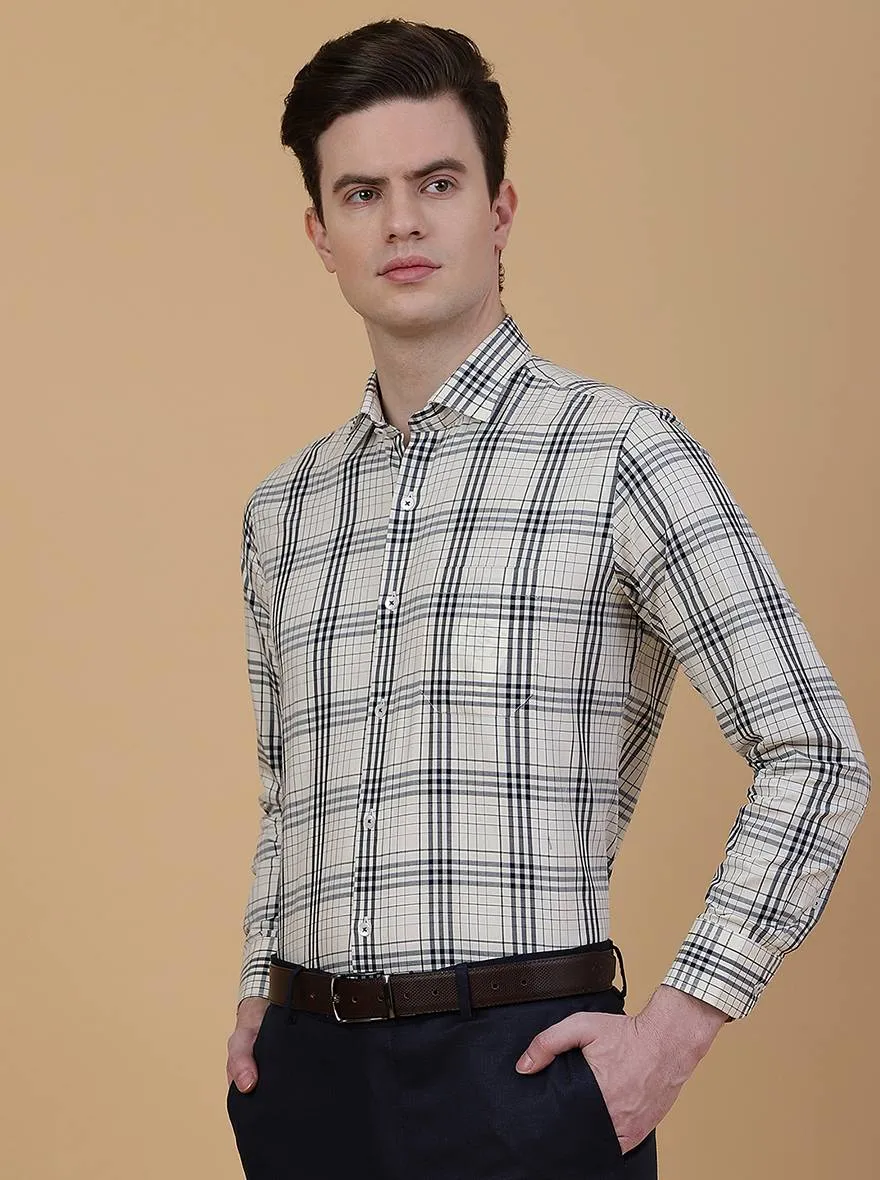 Cream Checked Slim Fit Formal Shirt | Metal