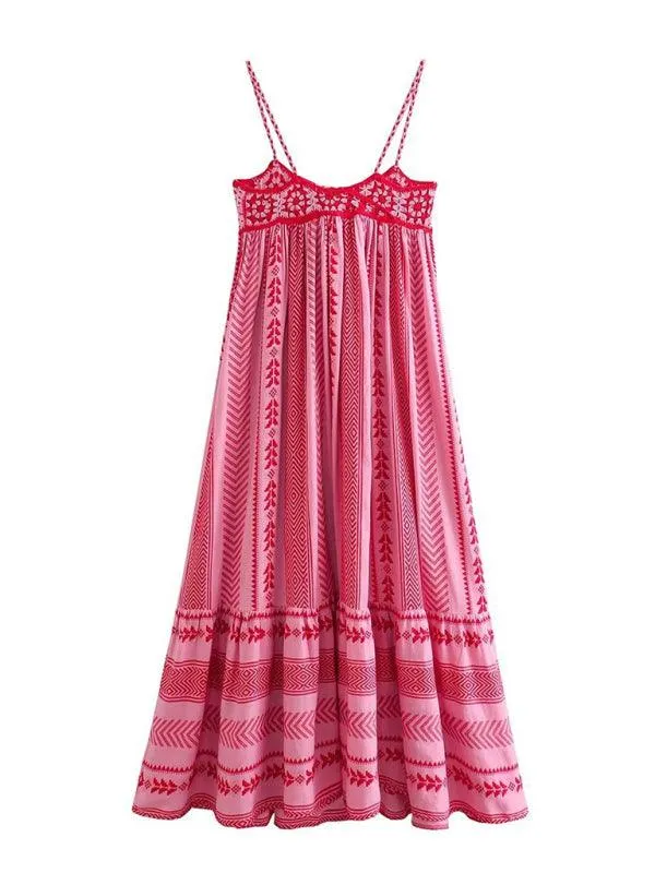 Crochet Patchwork Slip Dress with Ethnic Knit Accents