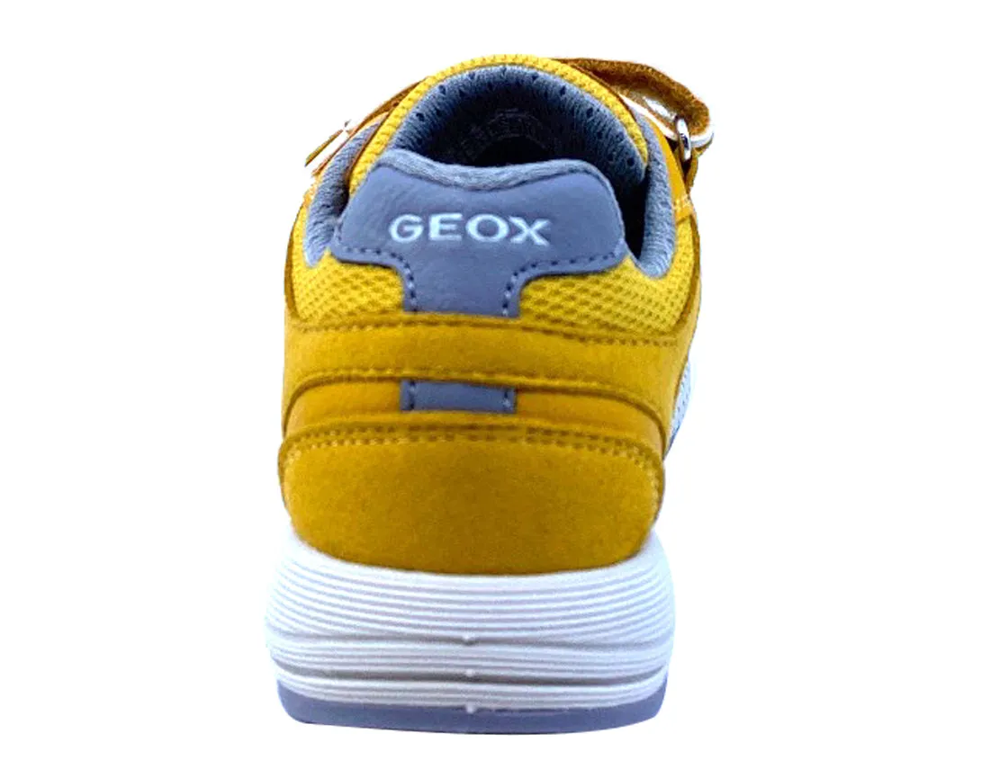 Geox Respira Boy's J Alben Double Hook and Loop Sneaker Shoes, Dark Yellow/Grey