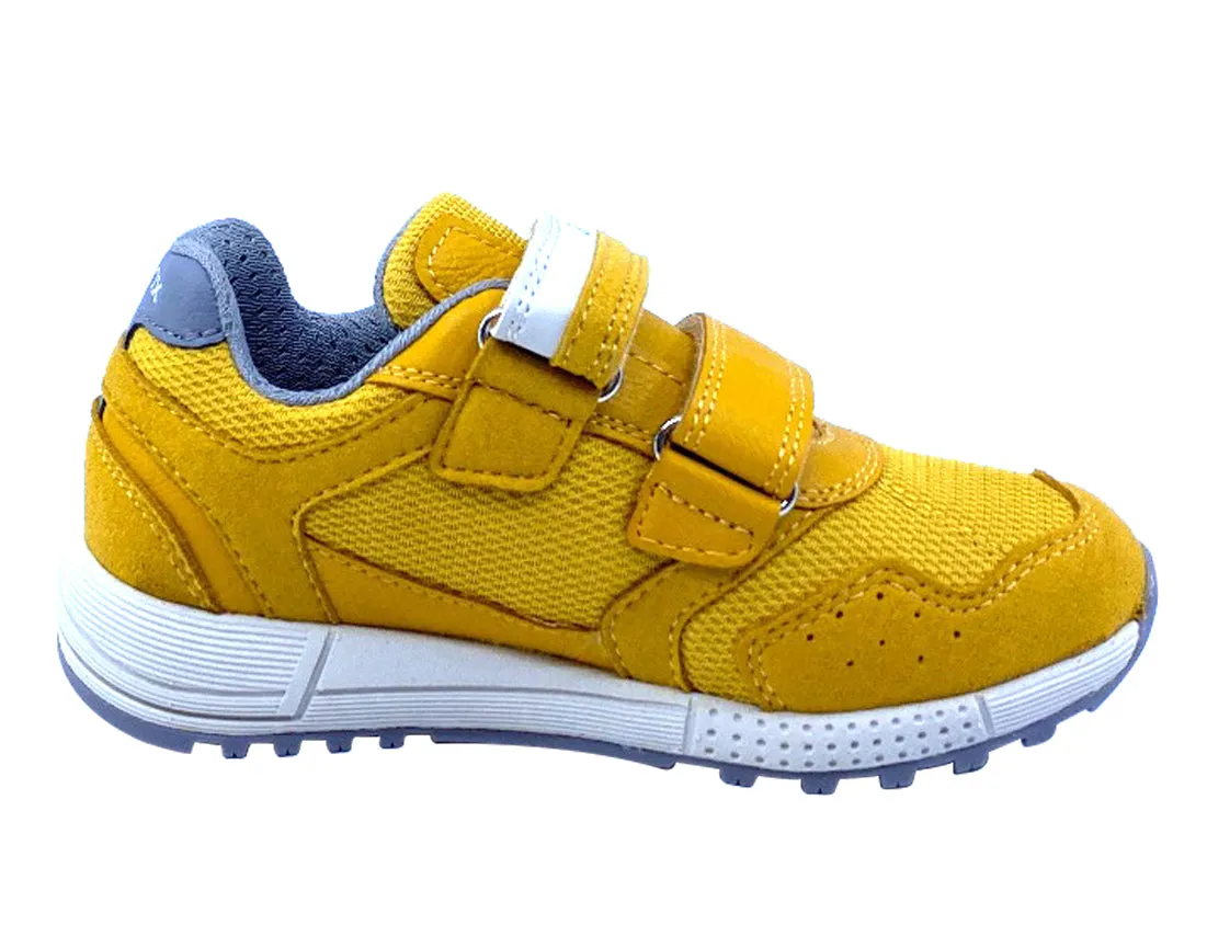 Geox Respira Boy's J Alben Double Hook and Loop Sneaker Shoes, Dark Yellow/Grey