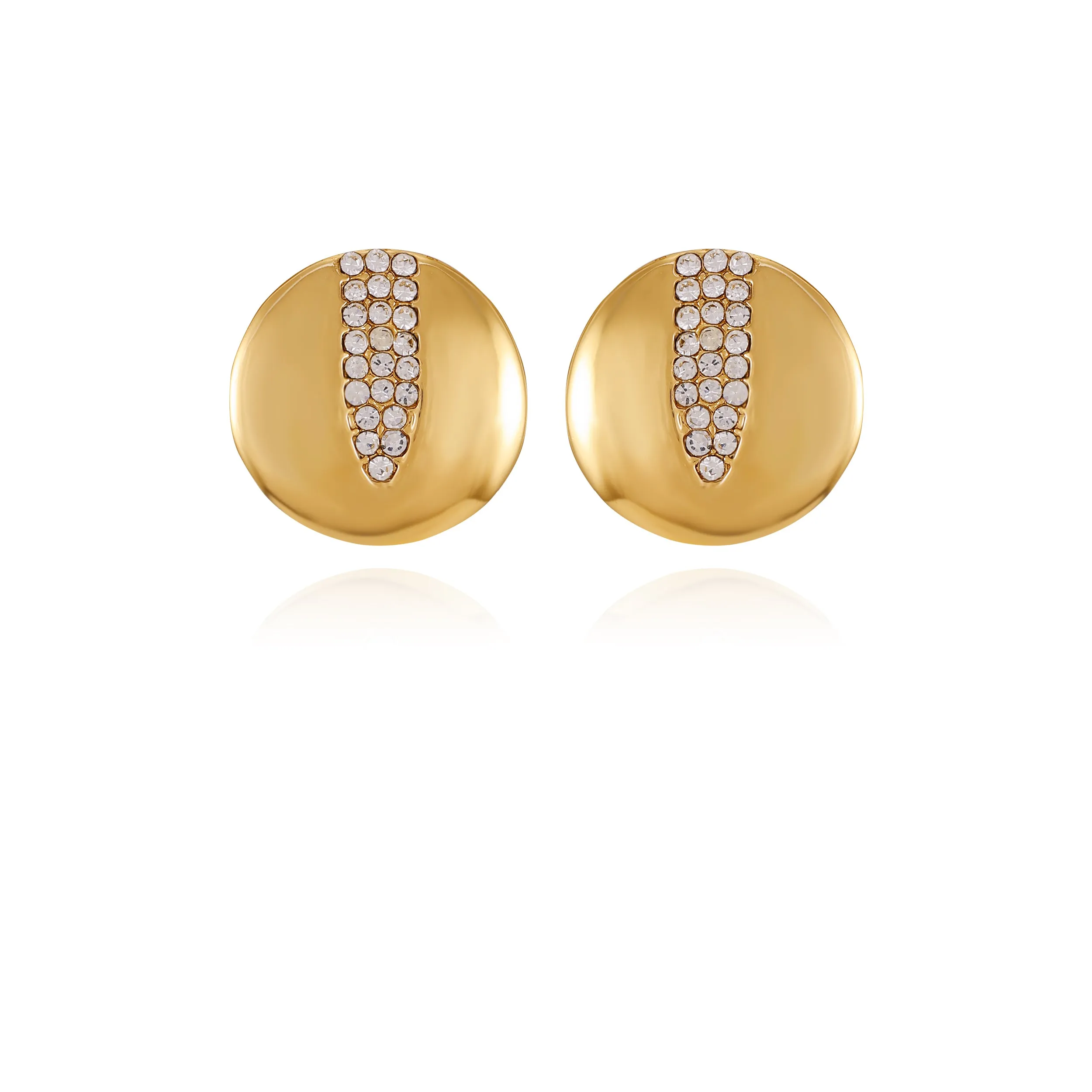 Goldtone Crystal Stone Coin Button Earrings