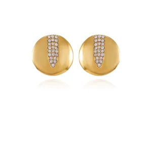 Goldtone Crystal Stone Coin Button Earrings