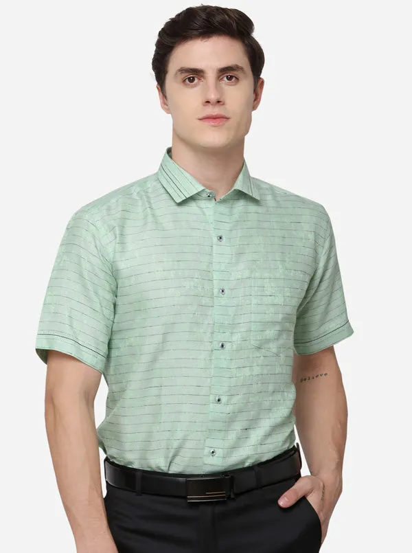 Green & Black Striped Slim Fit Party Wear Shirt | JB Studio