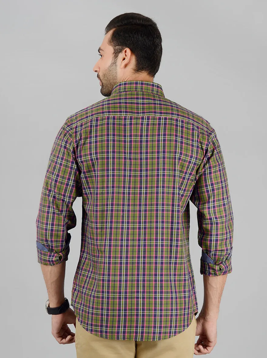 Green and Blue Checked Slim Fit Casual Shirt | Greenfibre