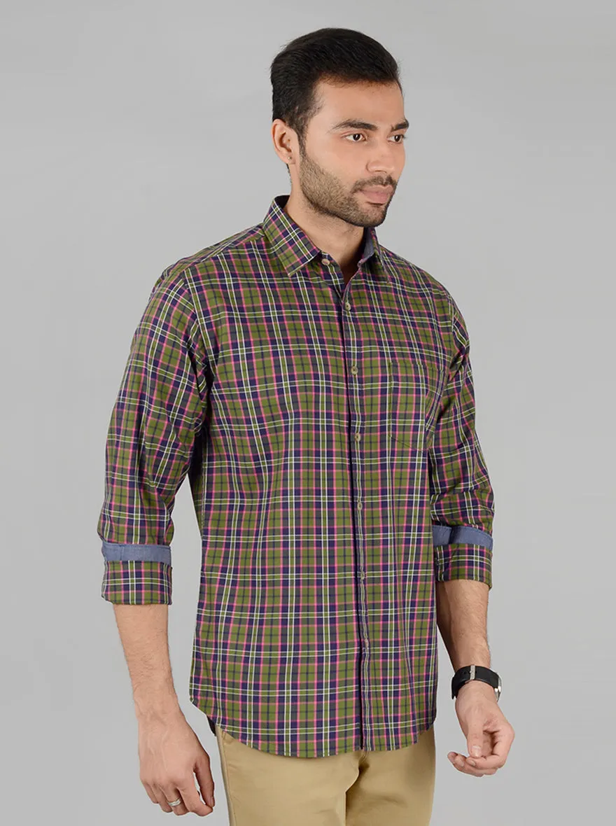 Green and Blue Checked Slim Fit Casual Shirt | Greenfibre