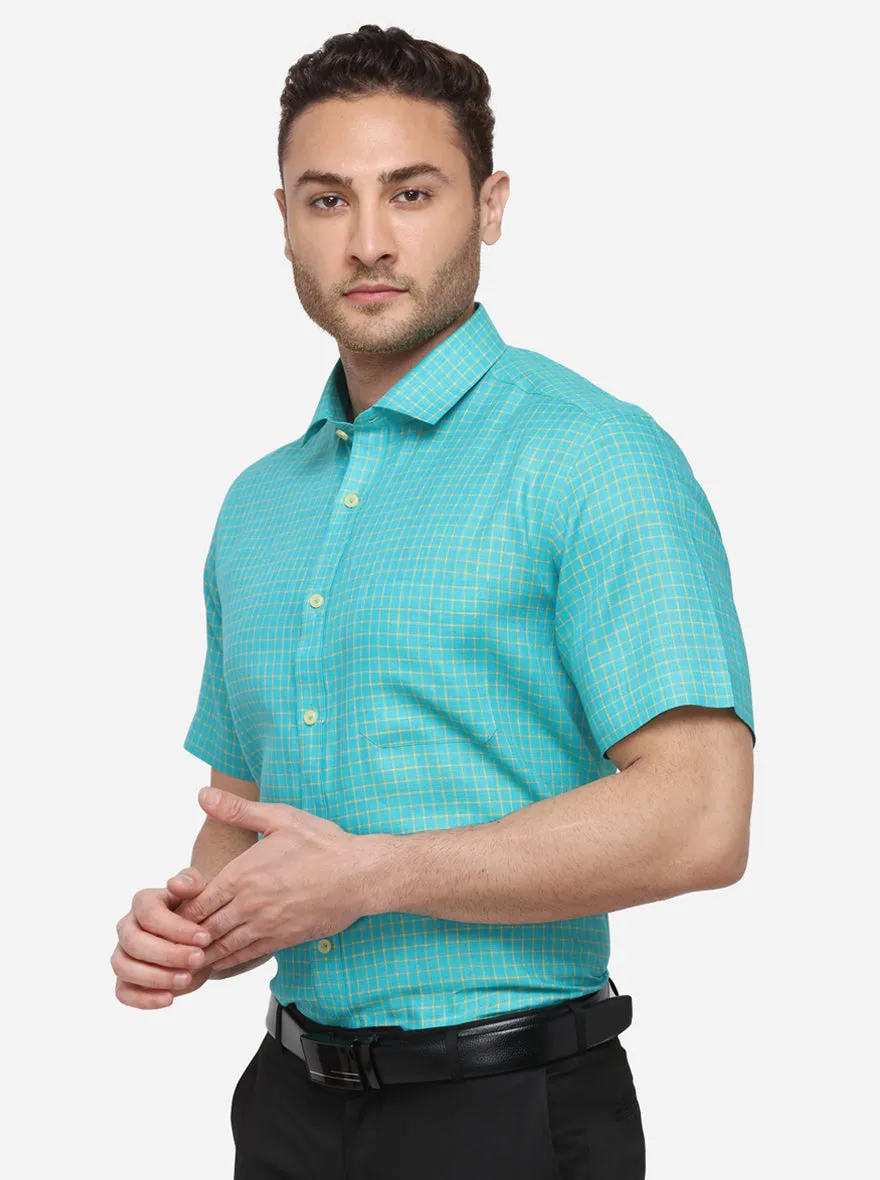 Green Checked Regular Fit Formal Shirt | JadeBlue