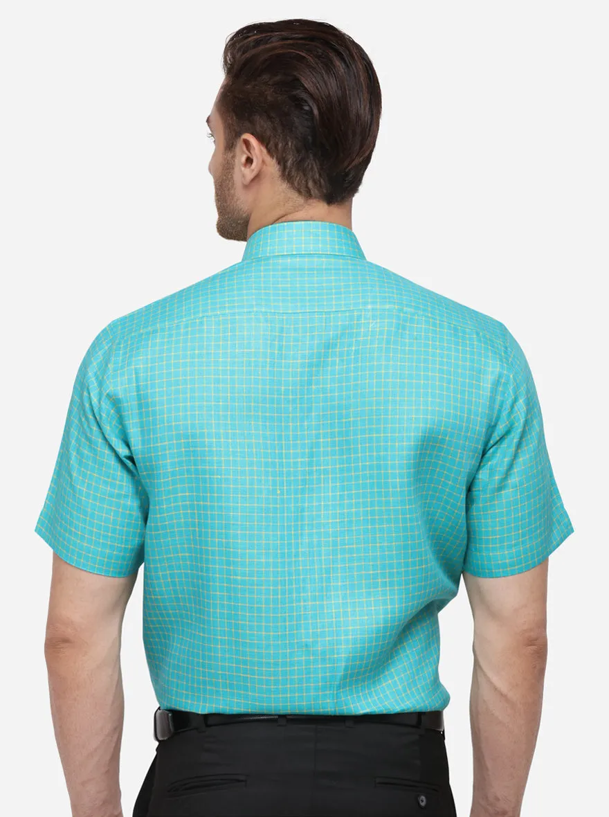 Green Checked Regular Fit Formal Shirt | JadeBlue