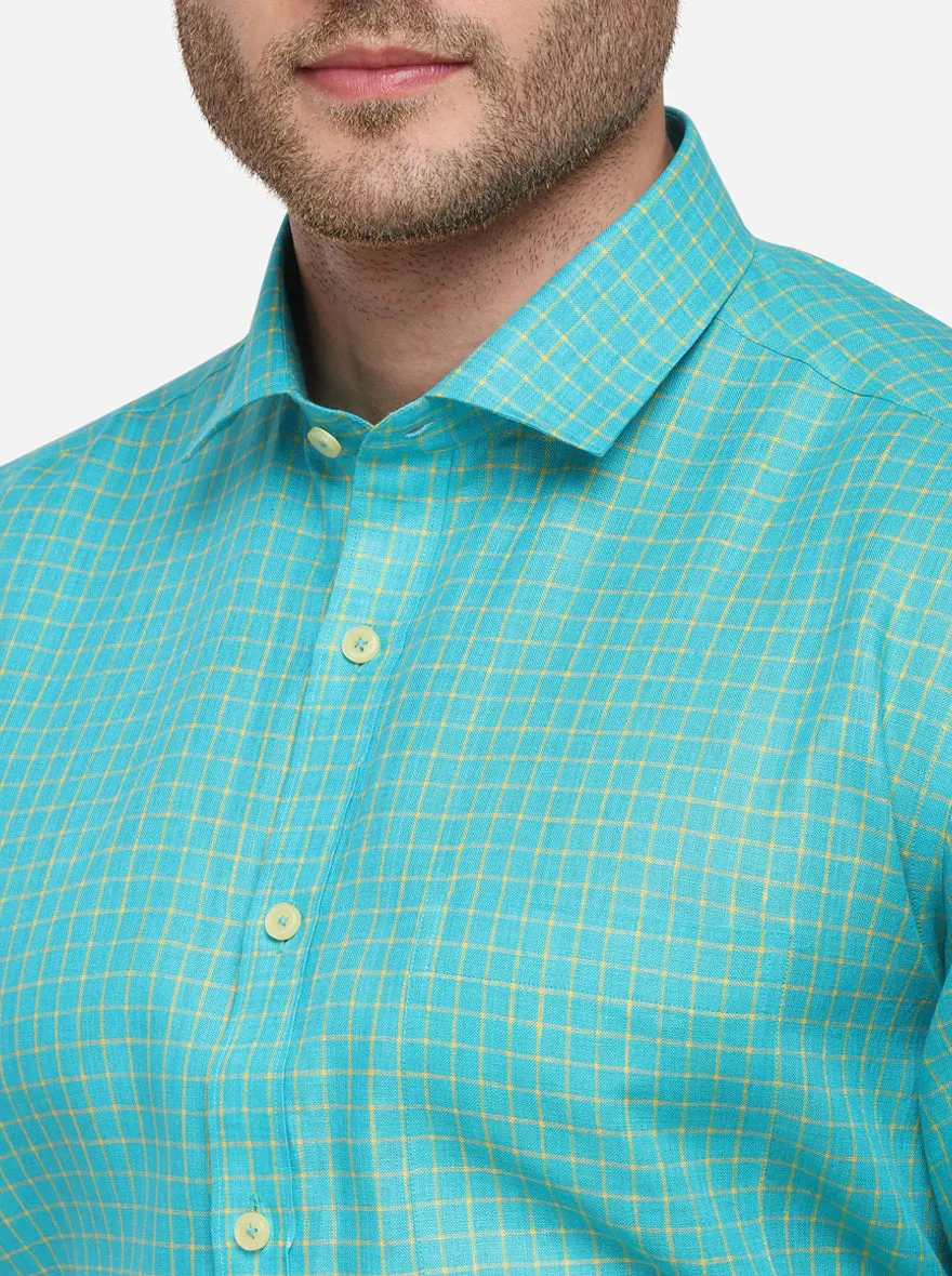 Green Checked Regular Fit Formal Shirt | JadeBlue