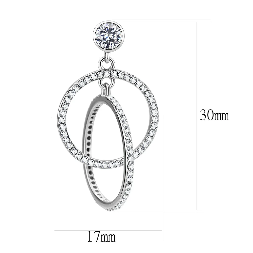 High polished (no plating) Stainless Steel Earrings with AAA Grade CZ in Clear for Women Clear Stone Color Style DA100