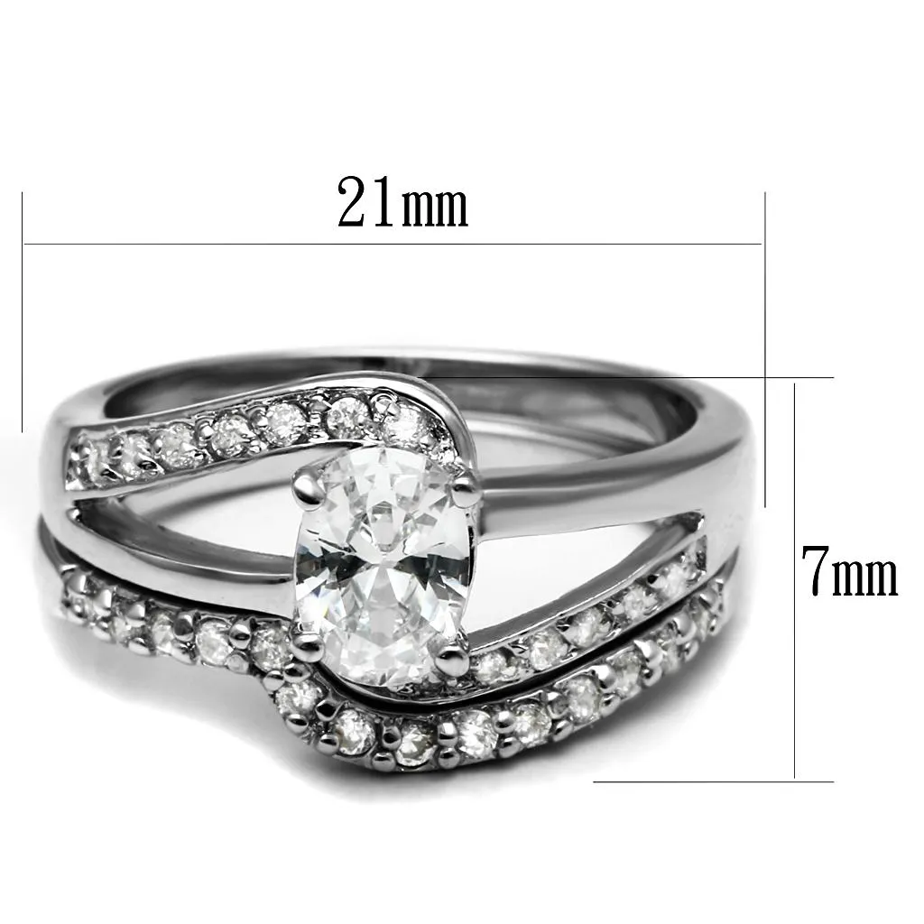 High polished (no plating) Stainless Steel Ring with AAA Grade CZ in Clear for Women Style TK2879