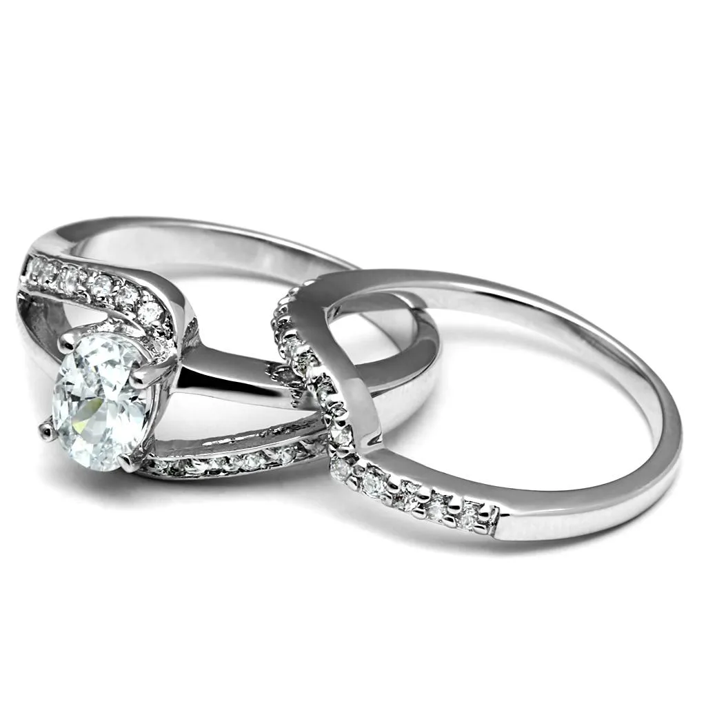 High polished (no plating) Stainless Steel Ring with AAA Grade CZ in Clear for Women Style TK2879