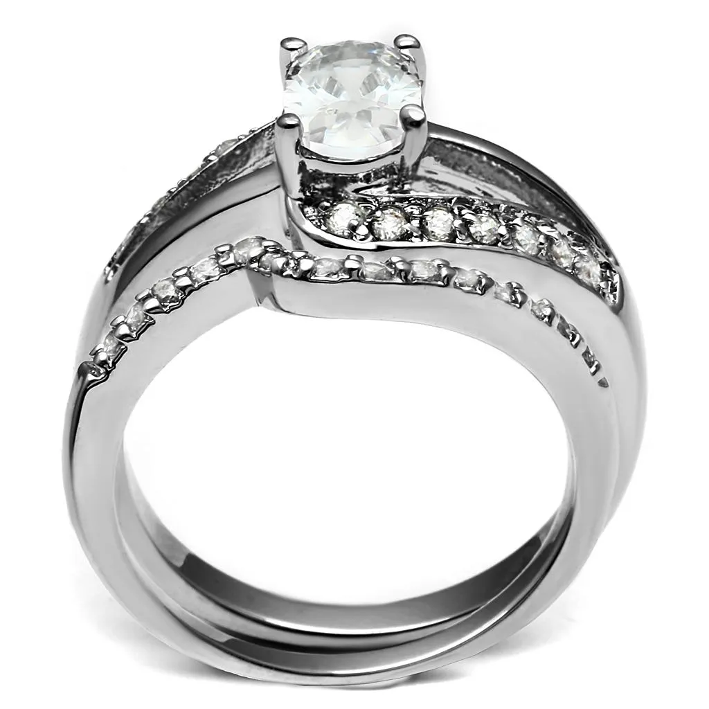 High polished (no plating) Stainless Steel Ring with AAA Grade CZ in Clear for Women Style TK2879