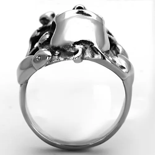 High polished (no plating) Stainless Steel Ring with Epoxy in Jet for Women Style TK1315