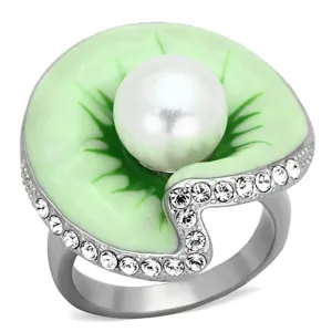 High polished (no plating) Stainless Steel Ring with Synthetic Pearl in White for Women Style TK1171