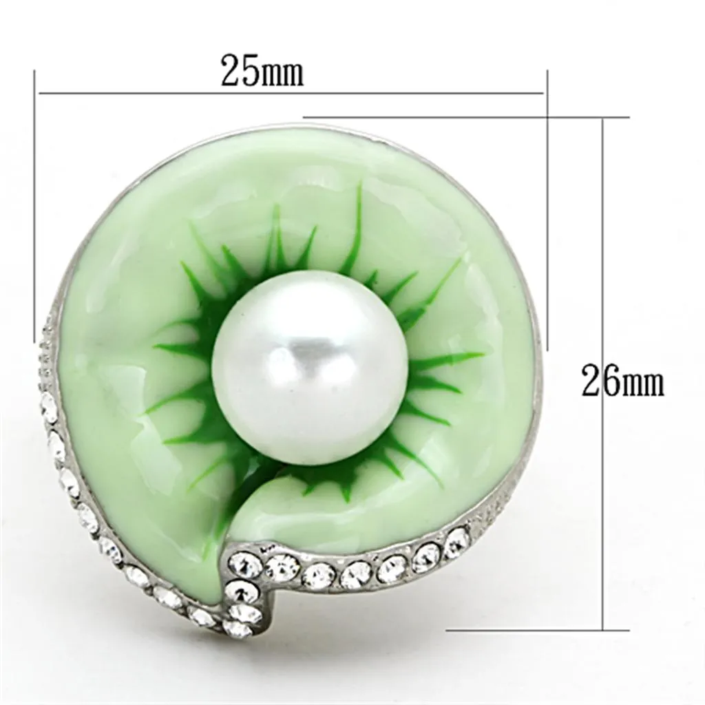 High polished (no plating) Stainless Steel Ring with Synthetic Pearl in White for Women Style TK1171