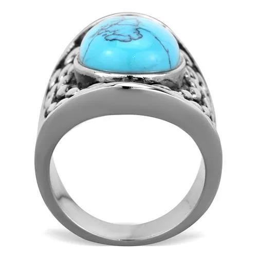 High polished (no plating) Stainless Steel Ring with Synthetic Turquoise in Sea Blue for Women Style TK1780