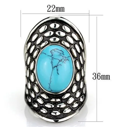 High polished (no plating) Stainless Steel Ring with Synthetic Turquoise in Sea Blue for Women Style TK1780