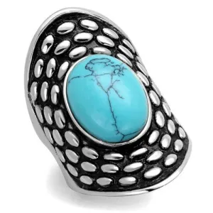 High polished (no plating) Stainless Steel Ring with Synthetic Turquoise in Sea Blue for Women Style TK1780