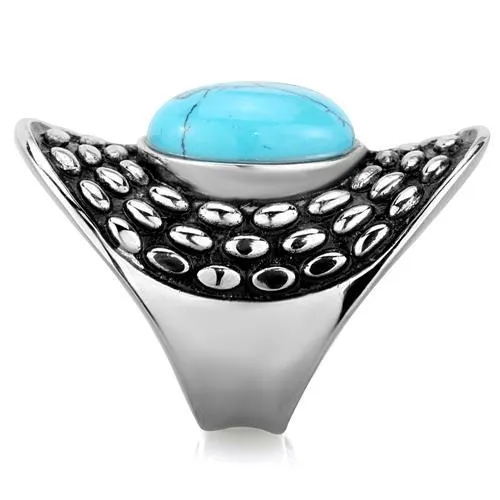 High polished (no plating) Stainless Steel Ring with Synthetic Turquoise in Sea Blue for Women Style TK1780