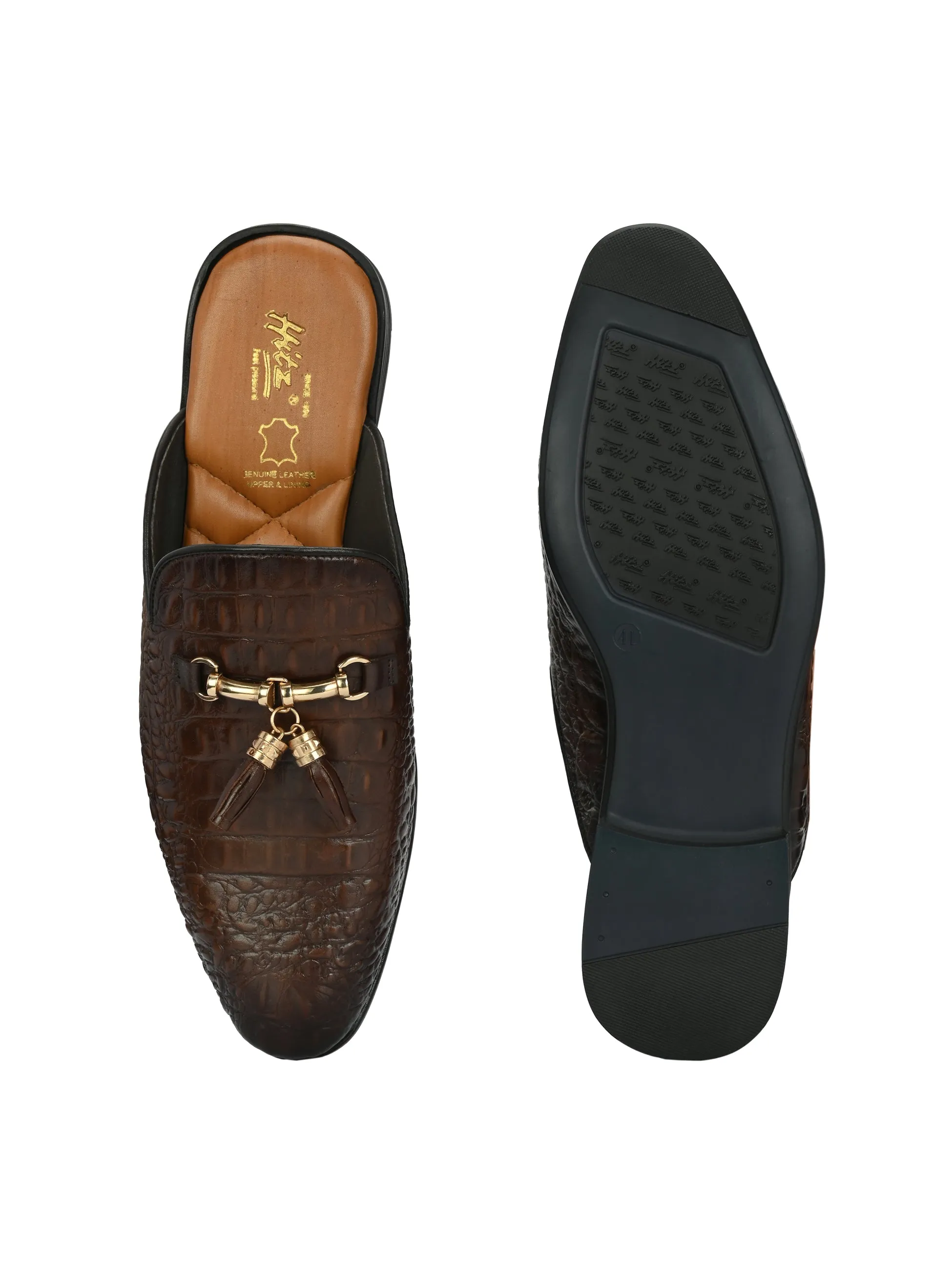 Hitz Men's Brown Leather Half Shoes Ethnic Wear Mule Shoes