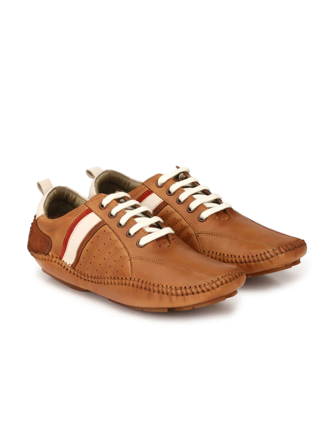 Hitz Men's Tan Leather Boat Shoes with Laces