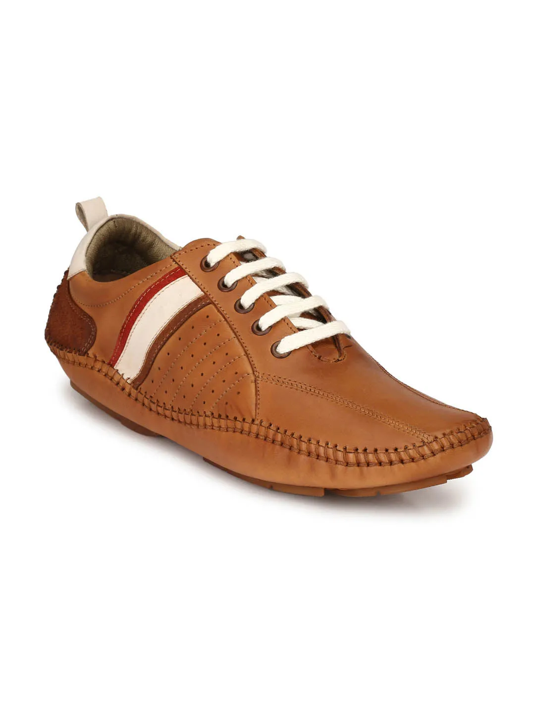 Hitz Men's Tan Leather Boat Shoes with Laces